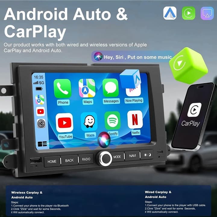 5G WiFi Car Radio Ford F150 04-08 F250 F350 06-16 CarPlay Android Auto GPS - Thumbnail 6