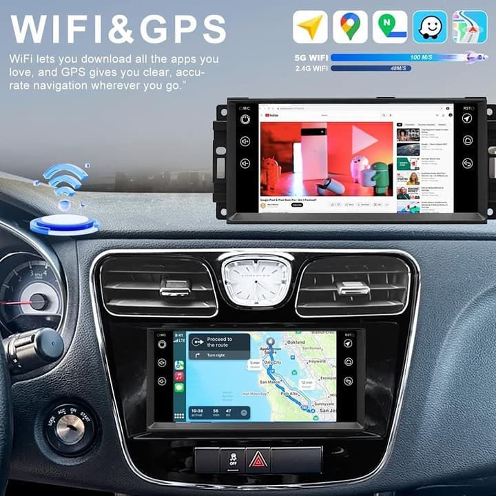 5G WiFi Car Radio Android 13 CarPlay GPS BT FM Camera for Chrysler Dodge Jeep 7" - Thumbnail 8