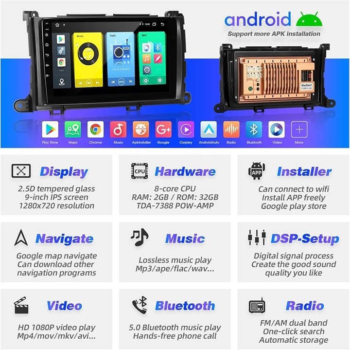 9" Android Car Stereo Navi CarPlay Android Auto for Toyota Sienna 2011-2014 - Thumbnail 7