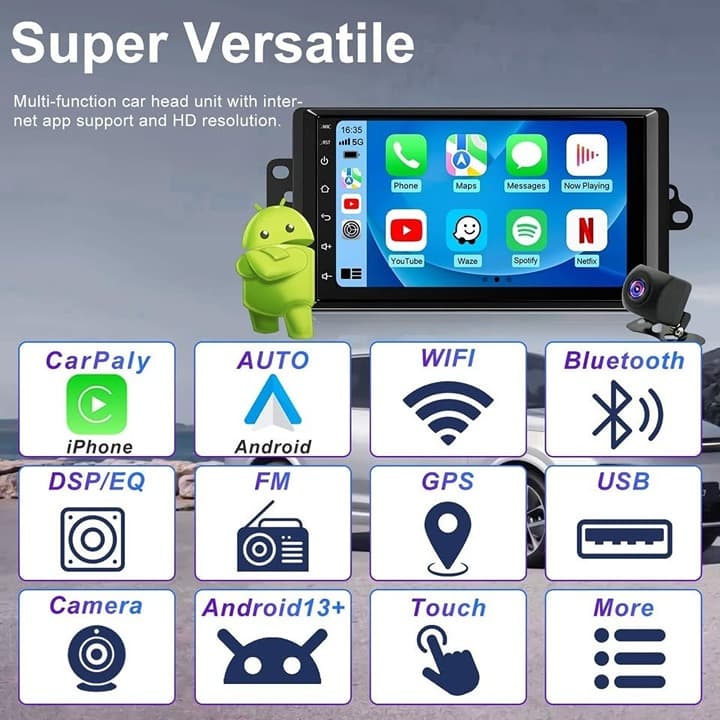 Car Radio GMC Sierra Silverado 2003‐2006 7" Android 13 CarPlay GPS WiFi BT Cam - Thumbnail 5