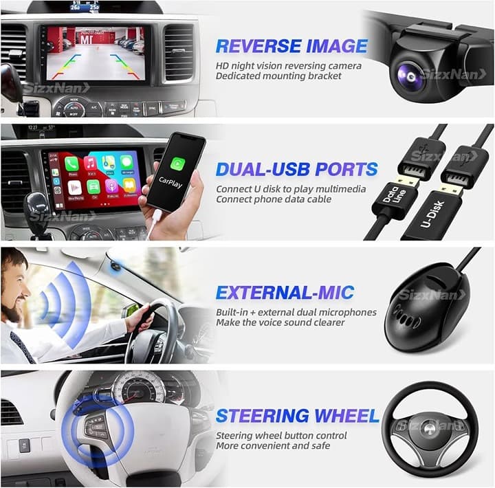 9" Android Car Stereo Navi CarPlay Android Auto for Toyota Sienna 2011-2014 - Thumbnail 5