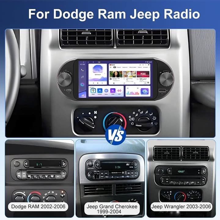 AMEROBO Android 15 Car Radio Wrangler/Ram/Grand Cherokee CarPlay 4+64G 6.6" GPS - Thumbnail 4