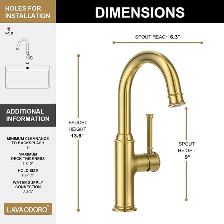 Lava Odoro Gold Bar Sink Faucet KBF201-SG - Thumbnail 6