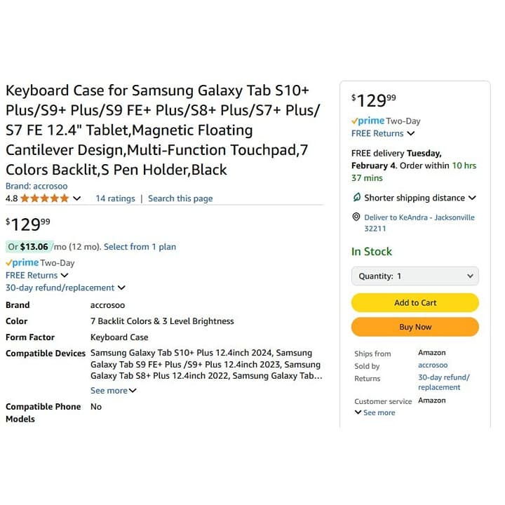 Black Keyboard Case for Samsung Galaxy Tab S7+/S7 FE/S8+/S9+/S9 FE+/S10+ 12.4" - Thumbnail 8