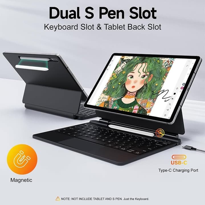 Black Keyboard Case for Samsung Galaxy Tab S7+/S7 FE/S8+/S9+/S9 FE+/S10+ 12.4" - Thumbnail 6
