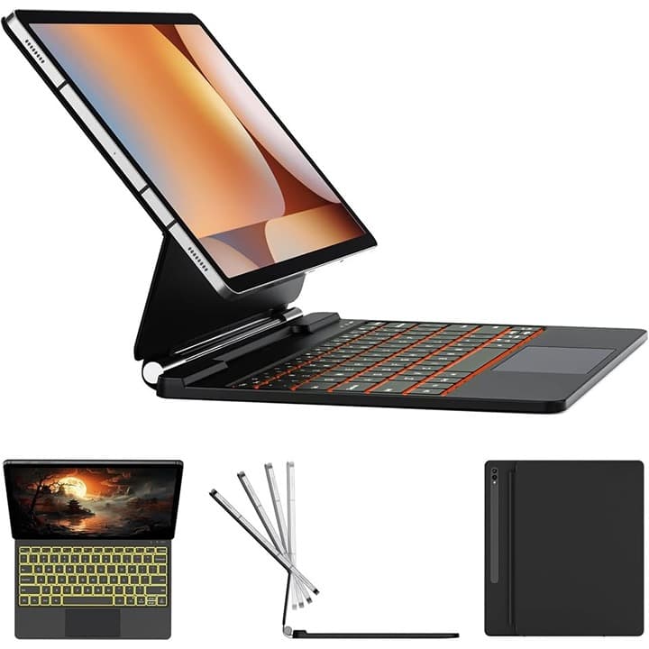 Black Keyboard Case for Samsung Galaxy Tab S7+/S7 FE/S8+/S9+/S9 FE+/S10+ 12.4" - Thumbnail 3