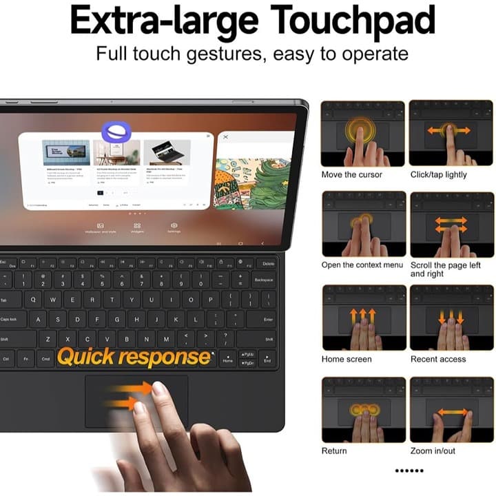 Black Keyboard Case for Samsung Galaxy Tab S7+/S7 FE/S8+/S9+/S9 FE+/S10+ 12.4" - Thumbnail 7
