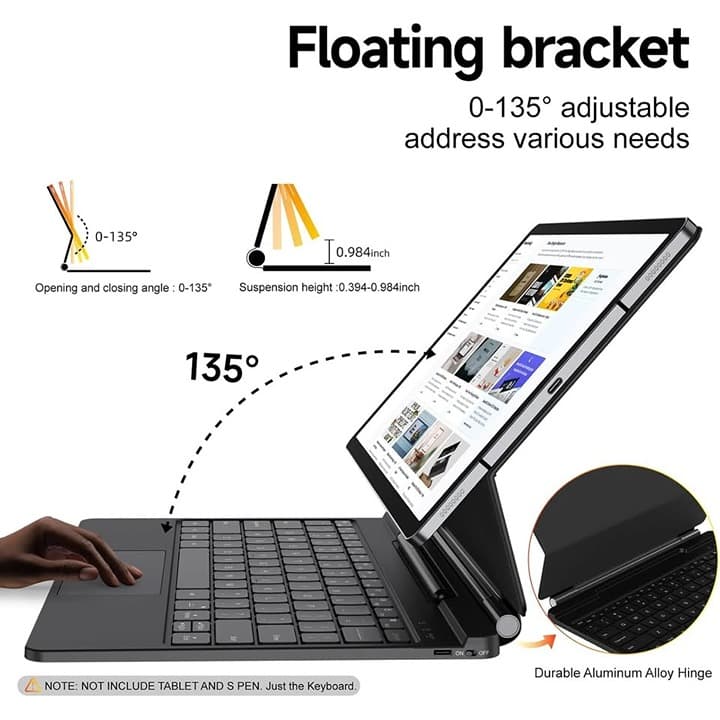 Black Keyboard Case for Samsung Galaxy Tab S7+/S7 FE/S8+/S9+/S9 FE+/S10+ 12.4" - Thumbnail 5