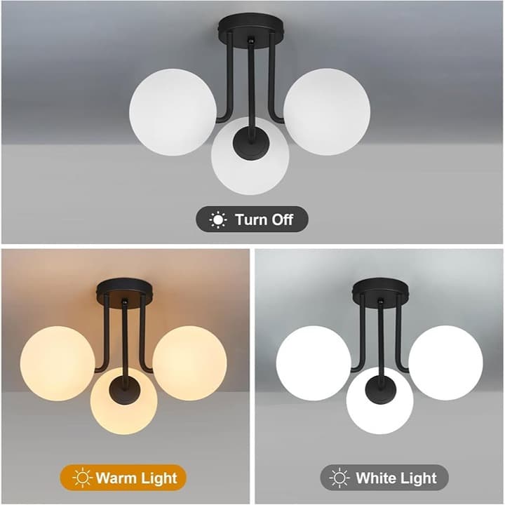 3-Light Black Sputnik Chandelier with Globe Glass Shades - Thumbnail 5