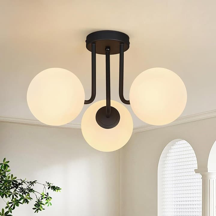 3-Light Black Sputnik Chandelier with Globe Glass Shades - Thumbnail 3