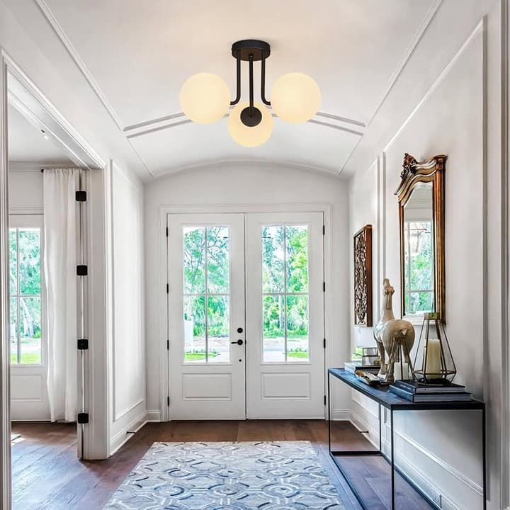 3-Light Black Sputnik Chandelier with Globe Glass Shades - Thumbnail 6