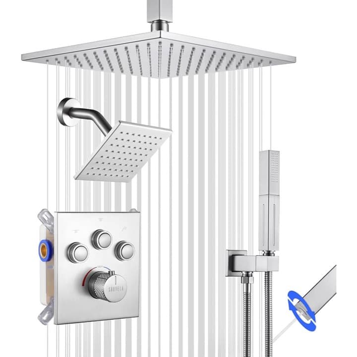 Thermostatic Shower System with 2-in-1 Handheld & Dual Shower Heads - Thumbnail 3