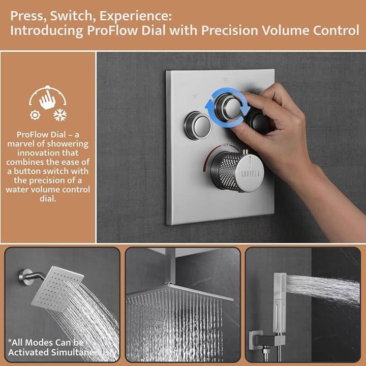 Thermostatic Shower System with 2-in-1 Handheld & Dual Shower Heads - Thumbnail 5
