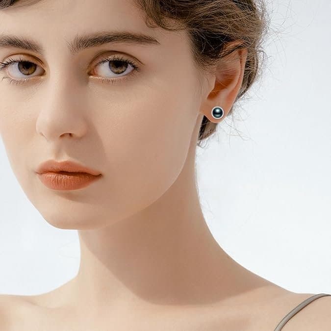 EKJQB Black Pearl Stud Earrings For Women - Thumbnail 7
