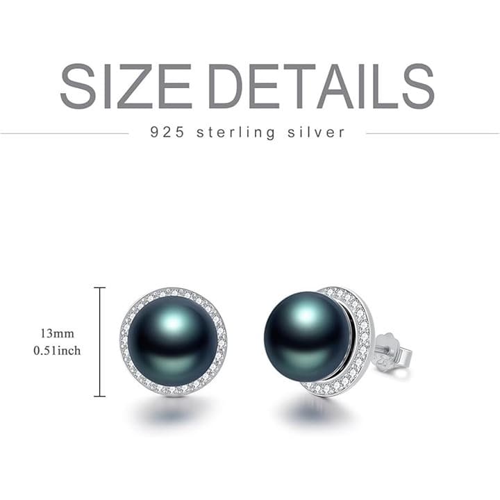 EKJQB Black Pearl Stud Earrings For Women - Thumbnail 8