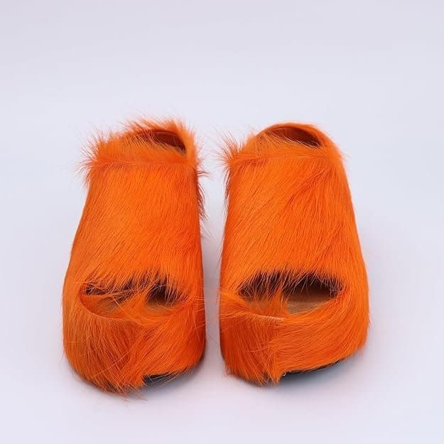 XOBZJH Women's Long-Hair Calfskin Chunky Clog Slides (2024) - Thumbnail 5