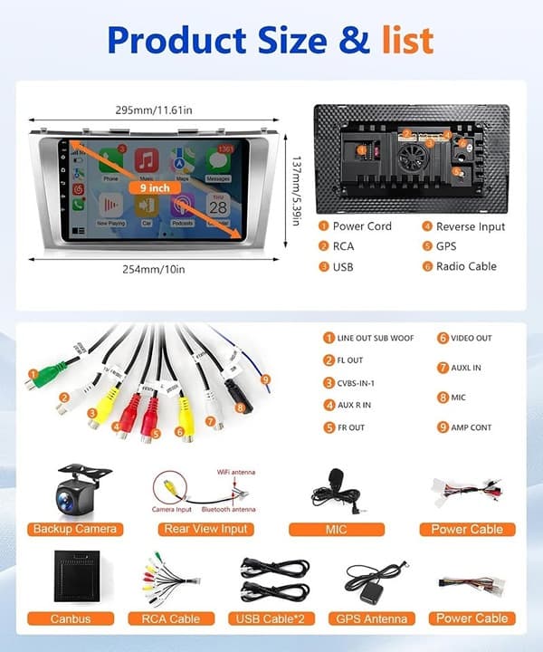 Wadpon 9" Android 13 Car Stereo for Toyota Camry 2006-2011, 8-Core 2G+32G CarPla - Thumbnail 10
