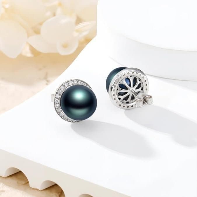 EKJQB Black Pearl Stud Earrings For Women - Thumbnail 5