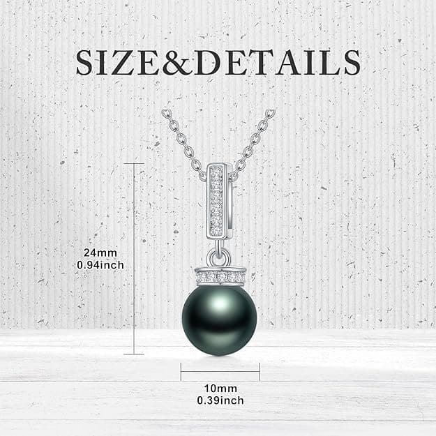 9-10mm Tahitian Pearl Necklace, Sterling Silver, Moissanite, 18+2" - Thumbnail 5