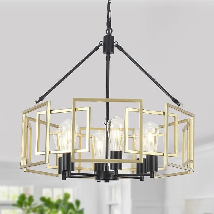 6-Light 24" Industrial Farmhouse Chandelier with Metal Geometric Shade for - Thumbnail 6