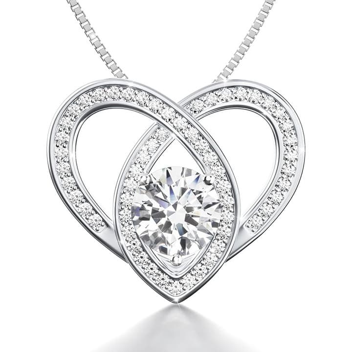 Platinum Plated Moissanite Pendant Necklace Gift for Women - Thumbnail 5