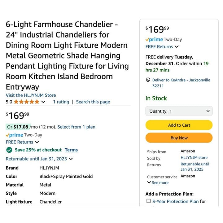 6-Light 24" Industrial Farmhouse Chandelier with Metal Geometric Shade for - Thumbnail 7
