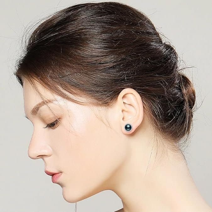 EKJQB Black Pearl Stud Earrings For Women - Thumbnail 6