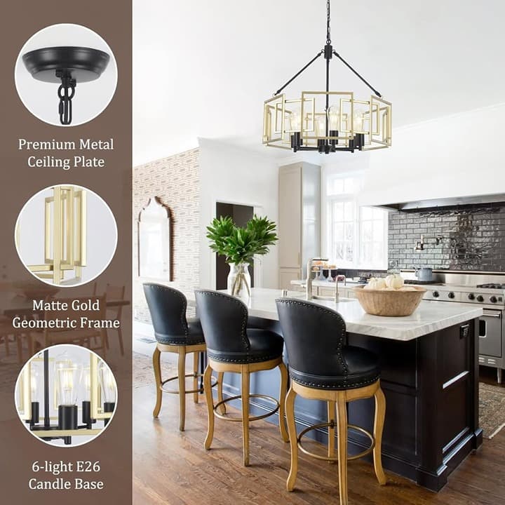 6-Light 24" Industrial Farmhouse Chandelier with Metal Geometric Shade for - Thumbnail 5