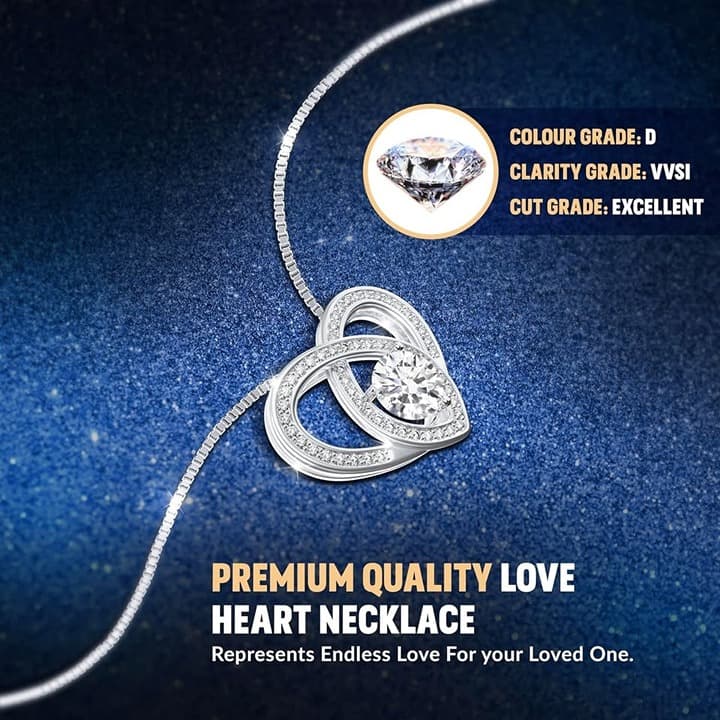 Platinum Plated Moissanite Pendant Necklace Gift for Women - Thumbnail 9