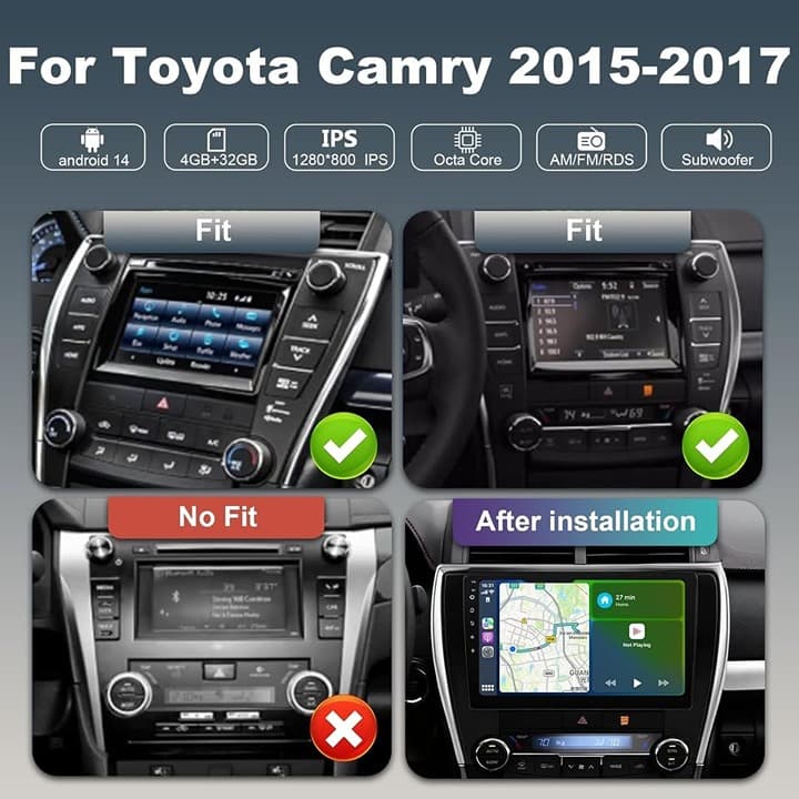 Android 14 4+32G Car Stereo for Toyota Camry 2015-2017 CarPlay 10.1" w/ Camera - Thumbnail 7