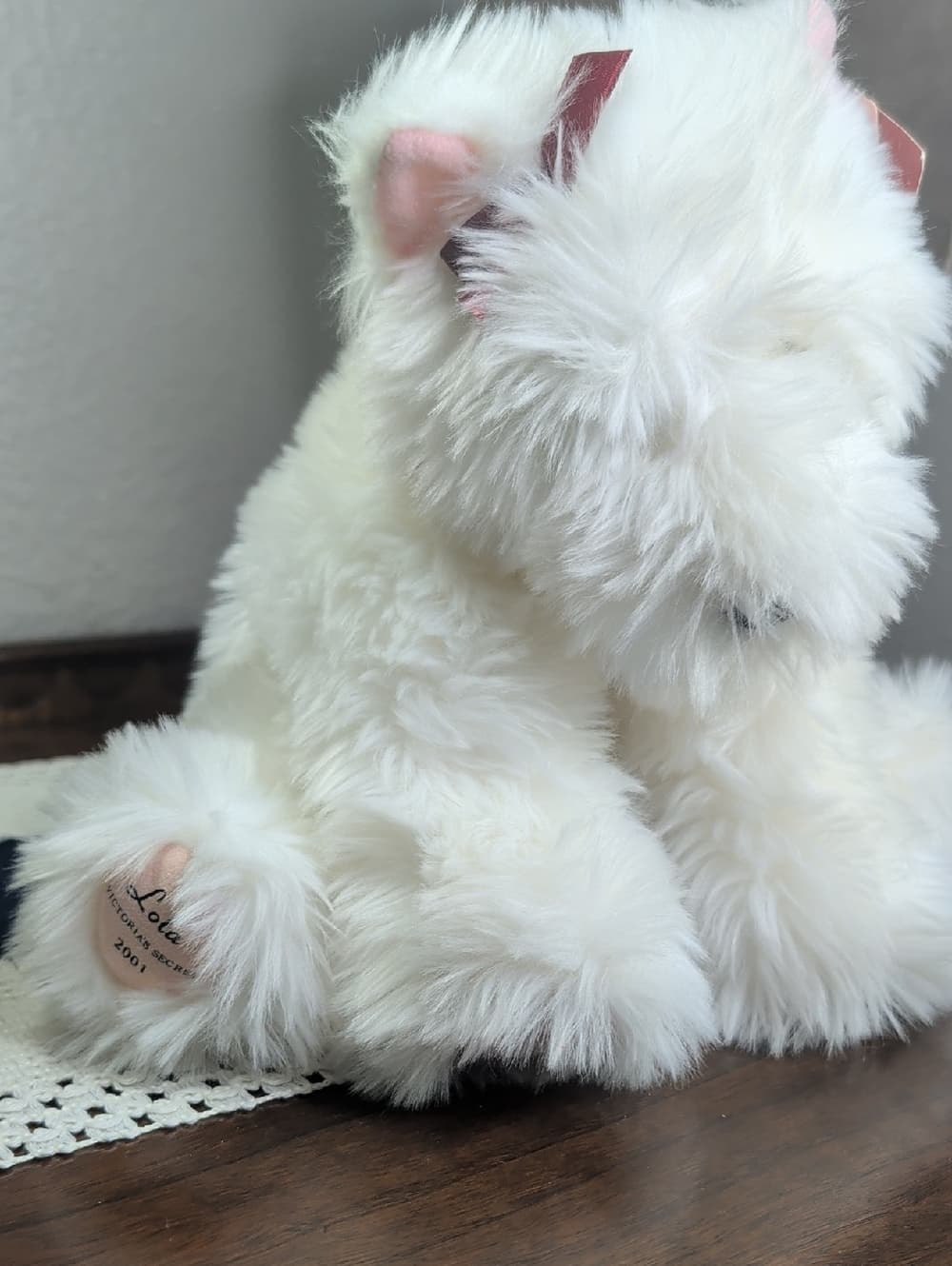 Lola 2001 Victoria's Secret Plush White Fluffy Puppy Dog With Bow By Gund - Thumbnail 2