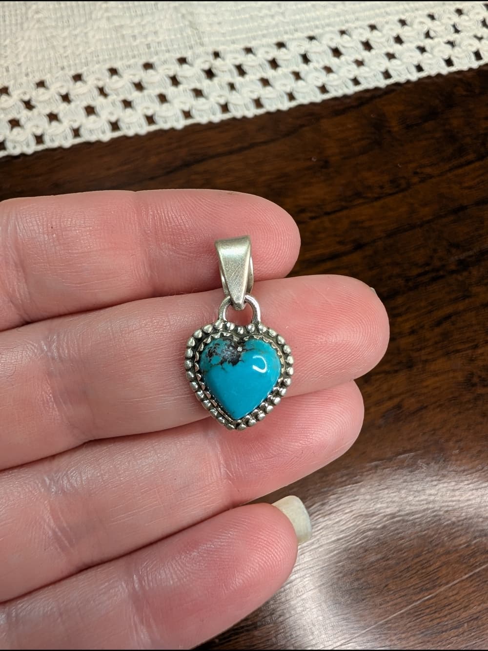 Dainty Santa Maria Turquoise Heart Pendant - Sterling Silver - Thumbnail 3