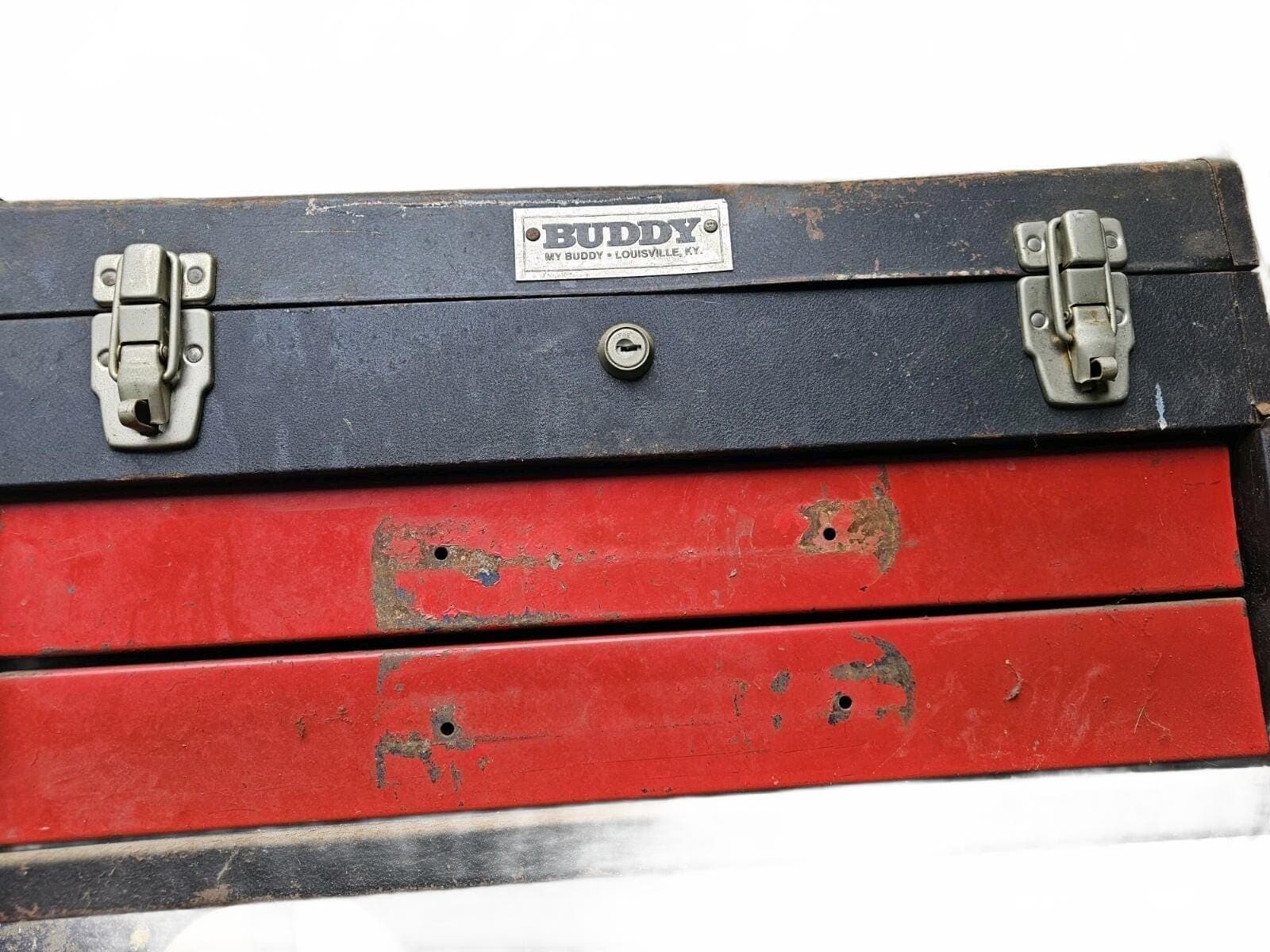 Vintage My Buddy Tradesman Black Metal Tool Box With 2 Drawers-(20"x8.5"x10.5") - Thumbnail 8