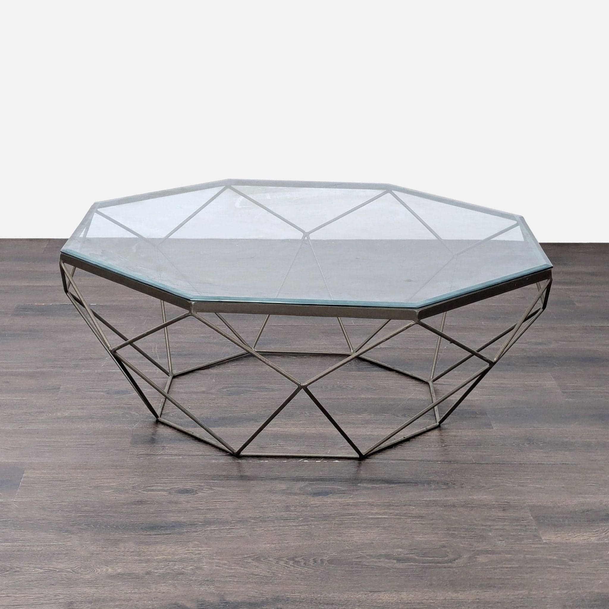 Glass Top Octagon Coffee Table on Metal Geometric Base - Thumbnail 5