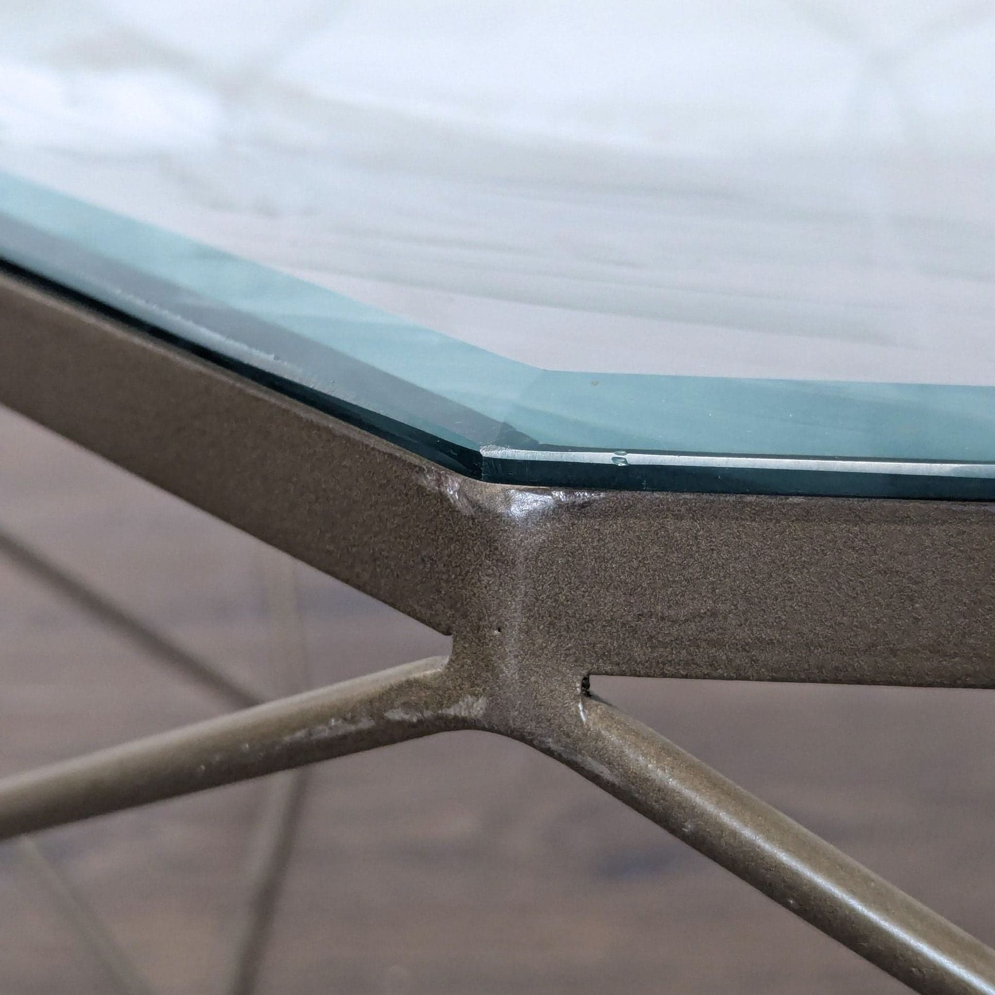 Glass Top Octagon Coffee Table on Metal Geometric Base - Thumbnail 3