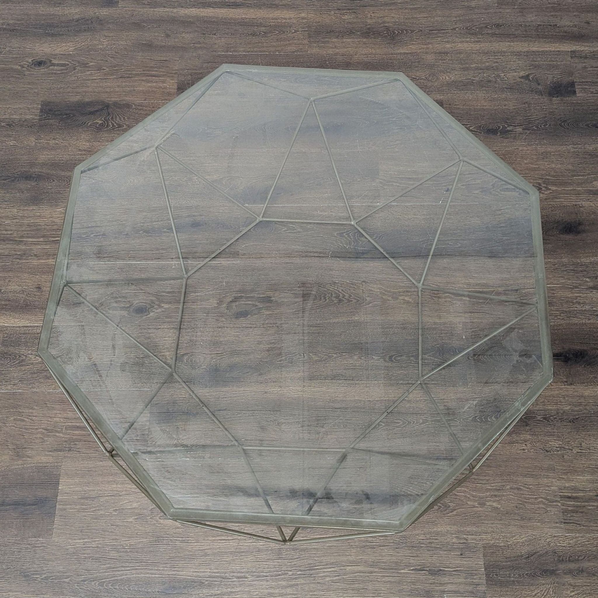 Glass Top Octagon Coffee Table on Metal Geometric Base - Thumbnail 4