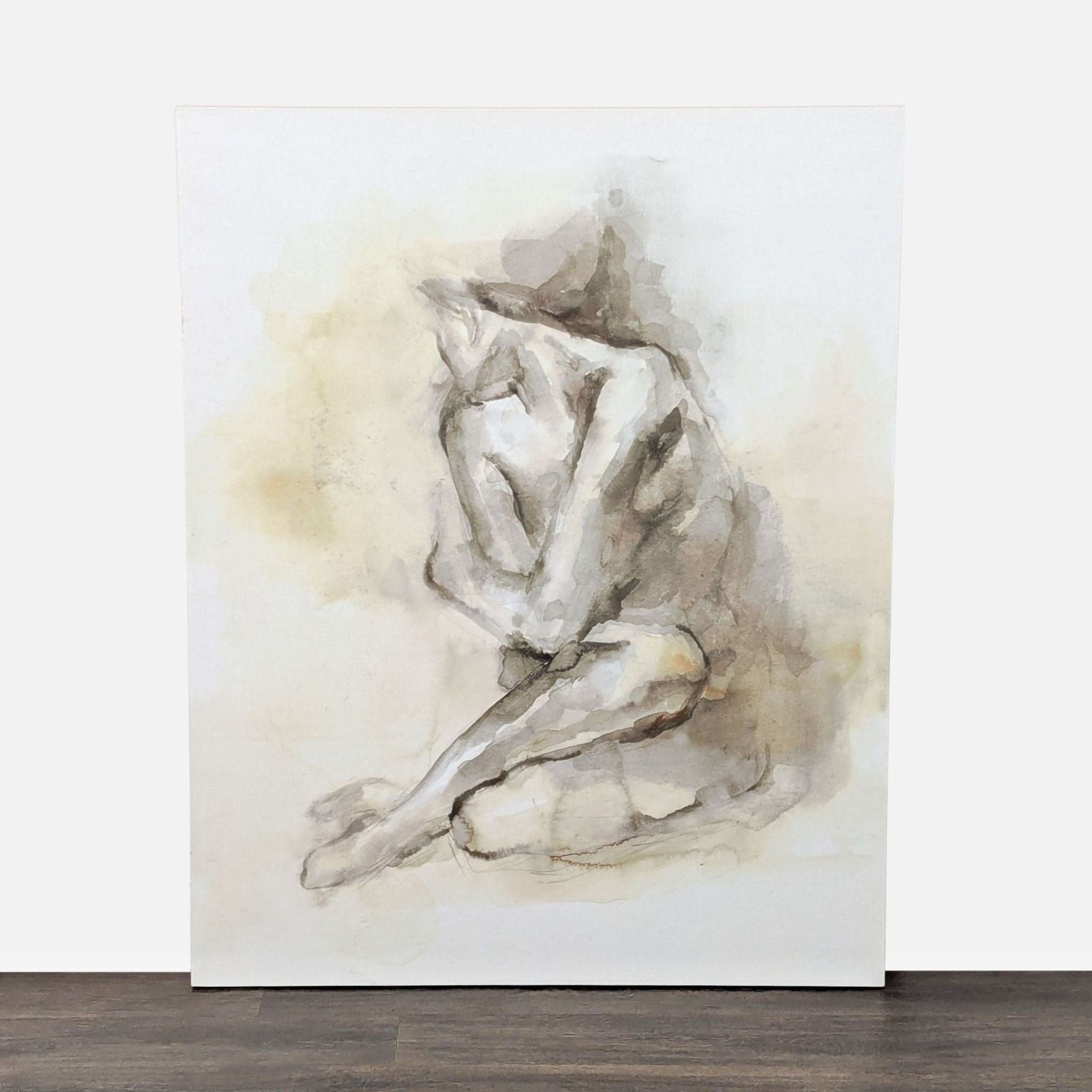 Muted Watercolor Nude Figure Painting on Canvas