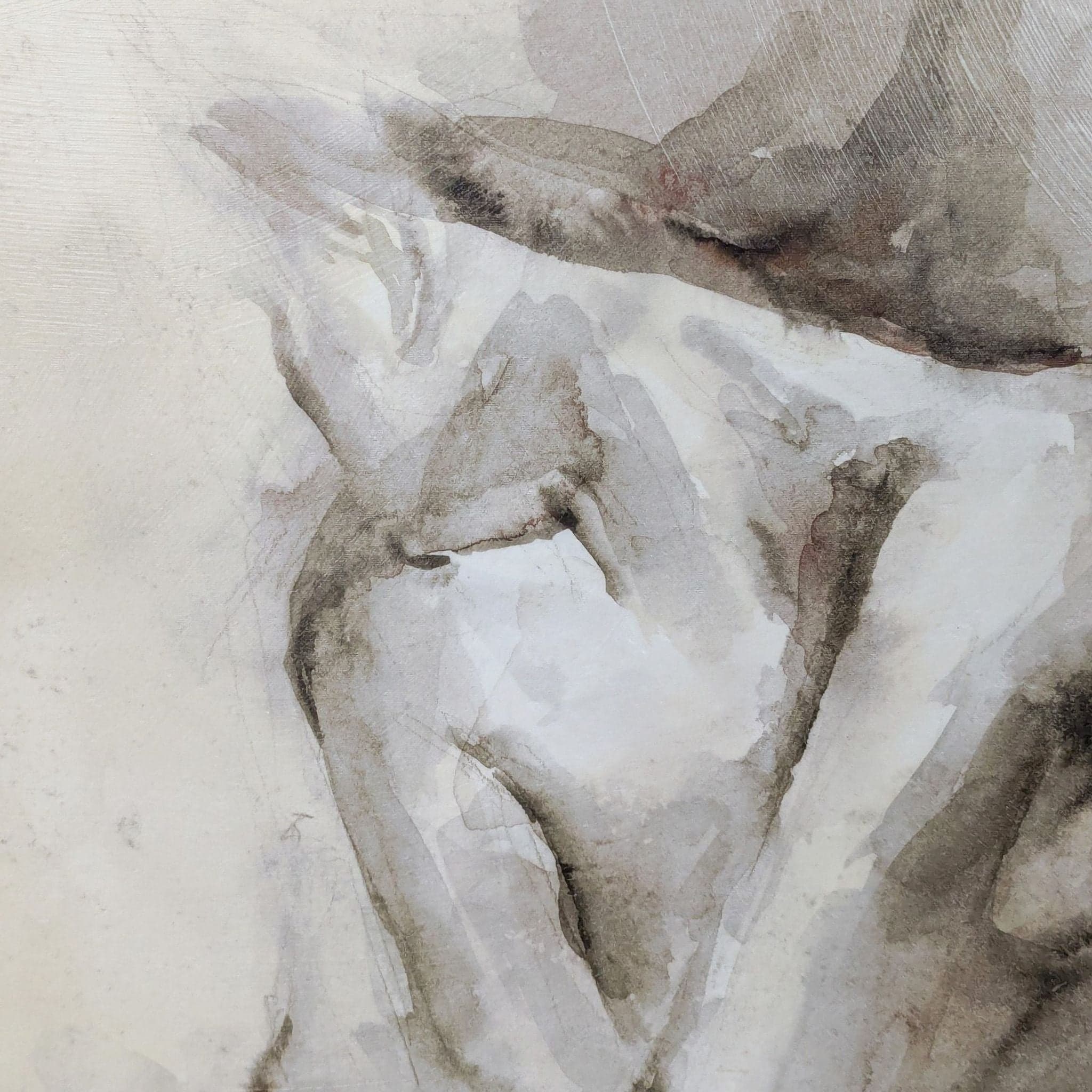 Muted Watercolor Nude Figure Painting on Canvas - Thumbnail 2