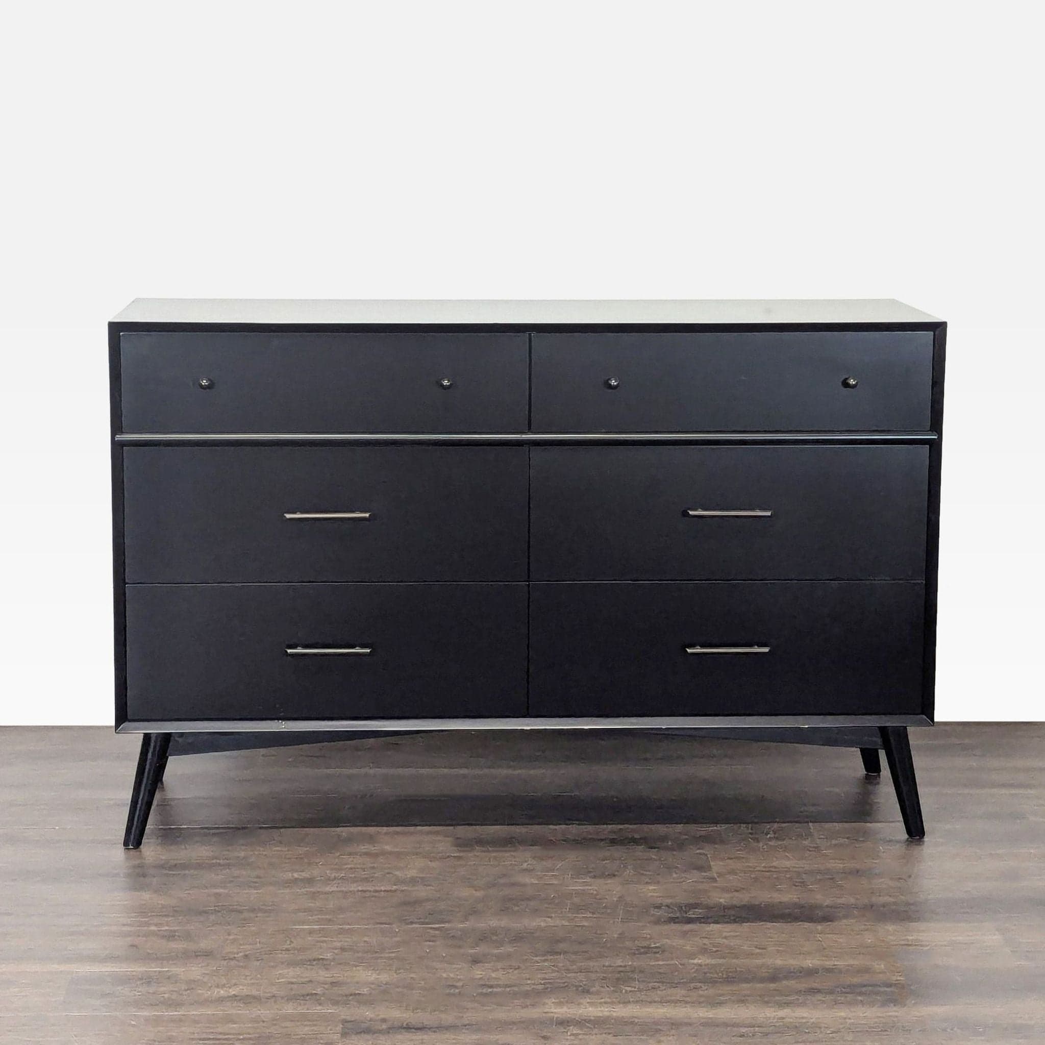 Living Spaces Modern Black 6-Drawer Dresser with Metal Handles