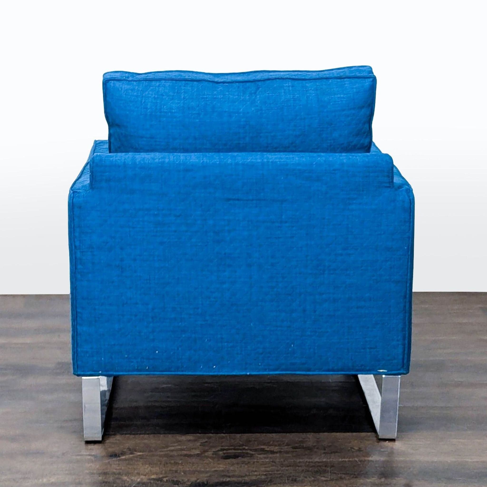 Ikea Modern Blue Lounge Chair with Metal Legs - Thumbnail 4