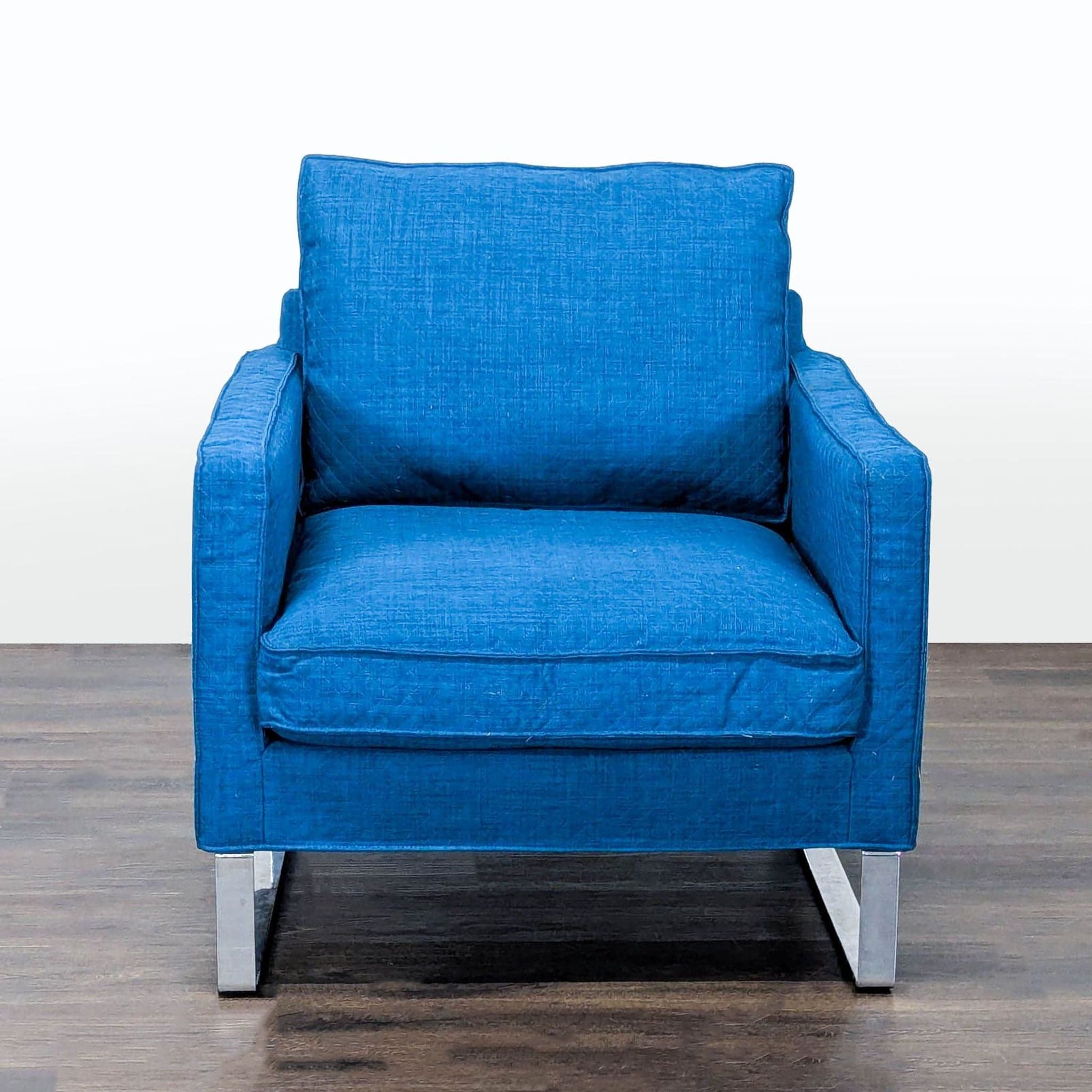 Ikea Modern Blue Lounge Chair with Metal Legs