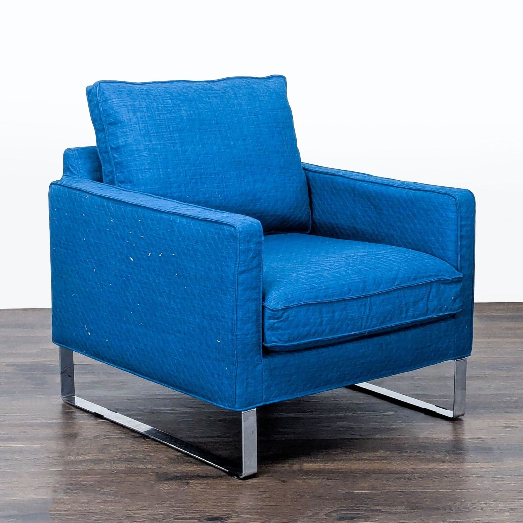 Ikea Modern Blue Lounge Chair with Metal Legs - Thumbnail 2