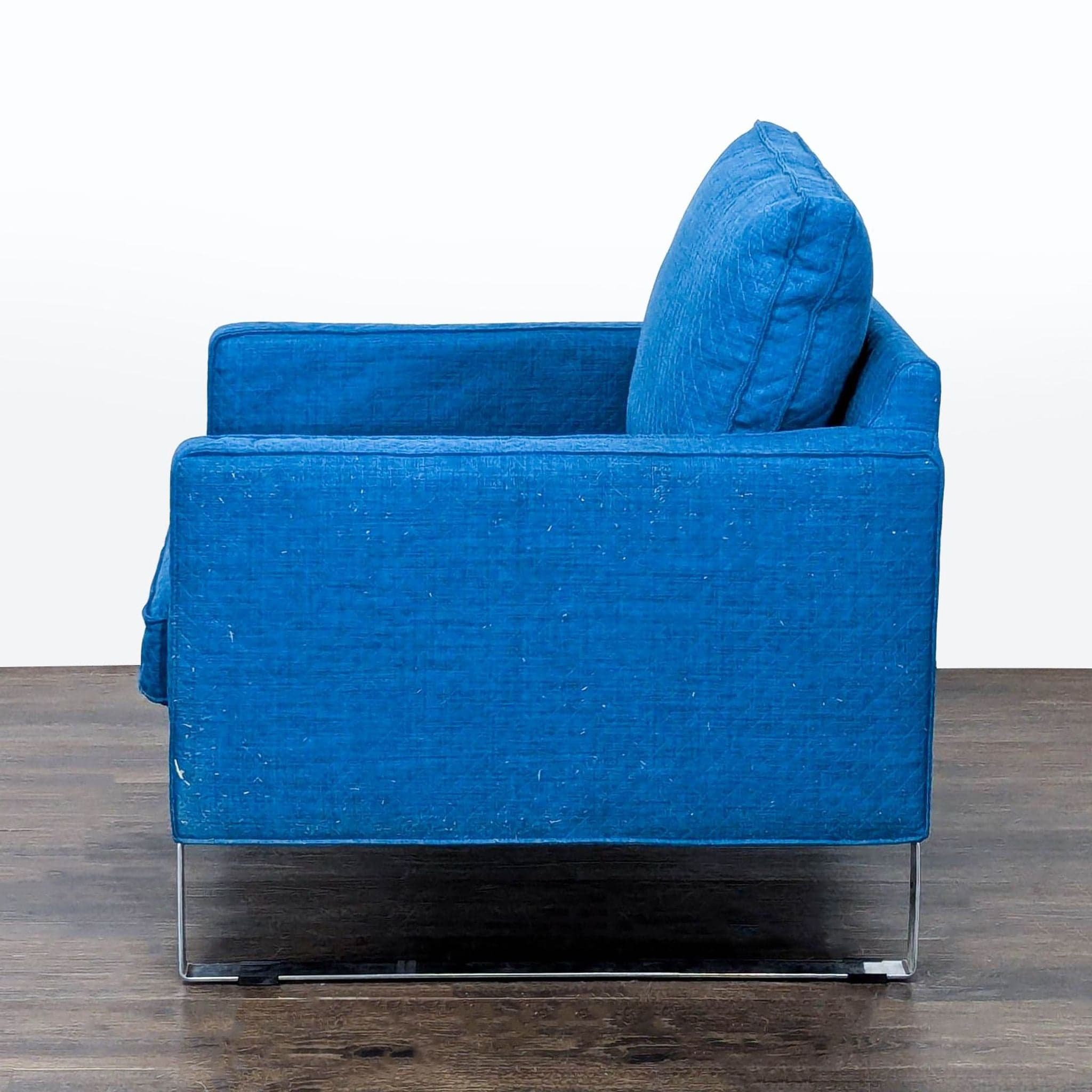 Ikea Modern Blue Lounge Chair with Metal Legs - Thumbnail 5