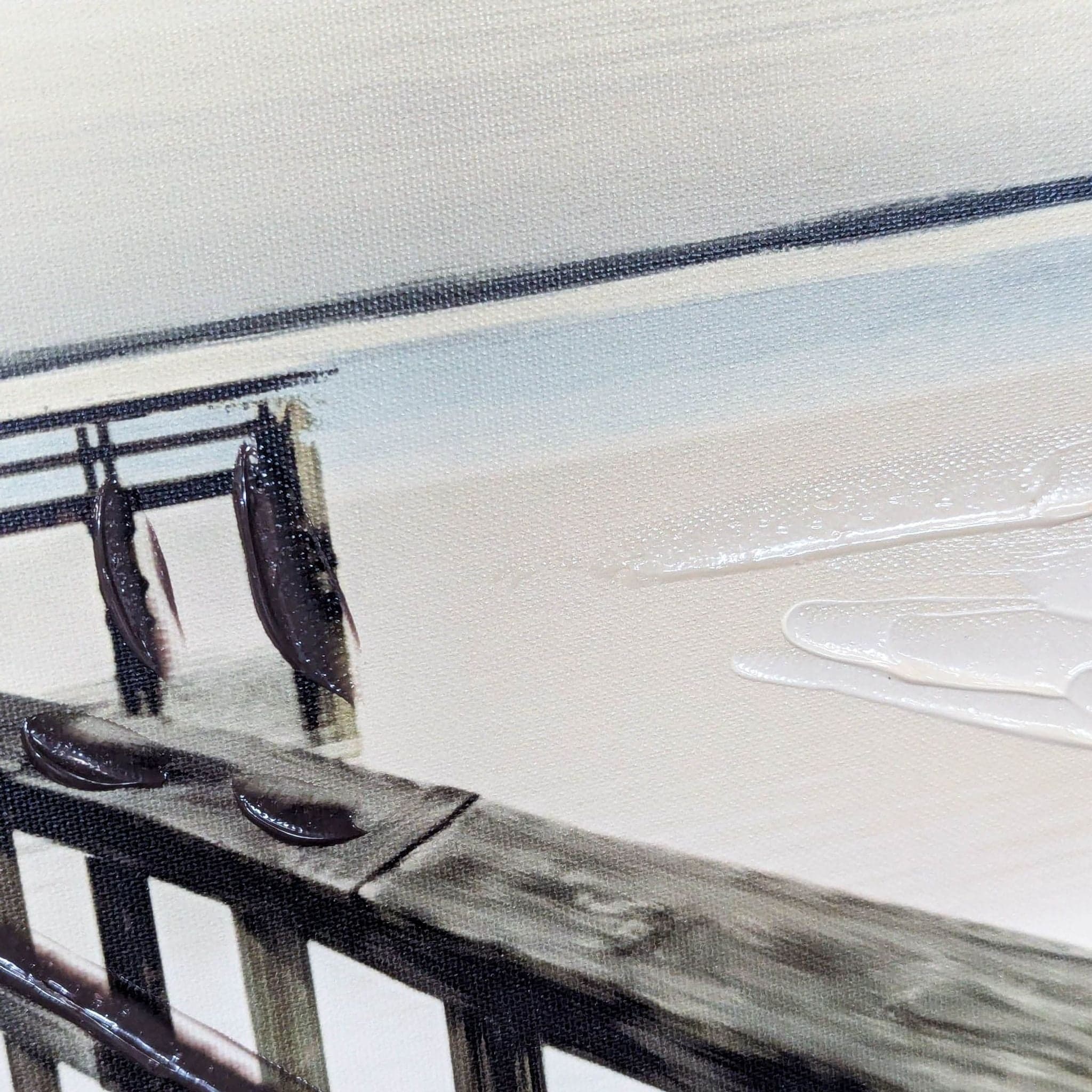 Seaside Pier Acrylic Painting on Canvas with Textured Details - Thumbnail 2