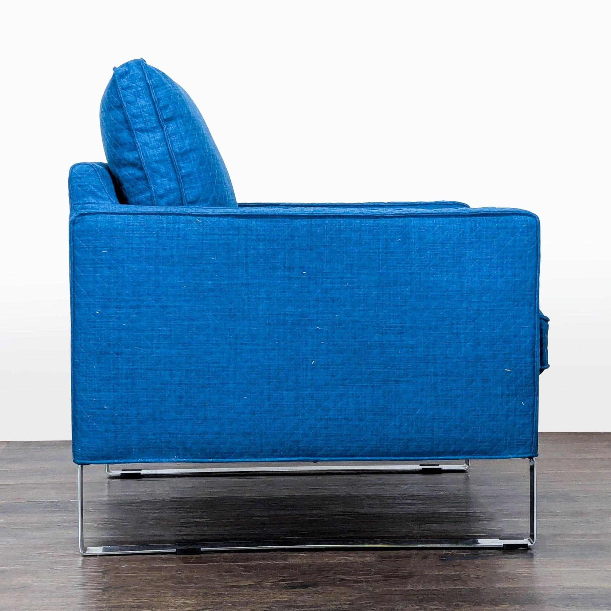 Ikea Modern Blue Lounge Chair with Metal Legs - Thumbnail 3