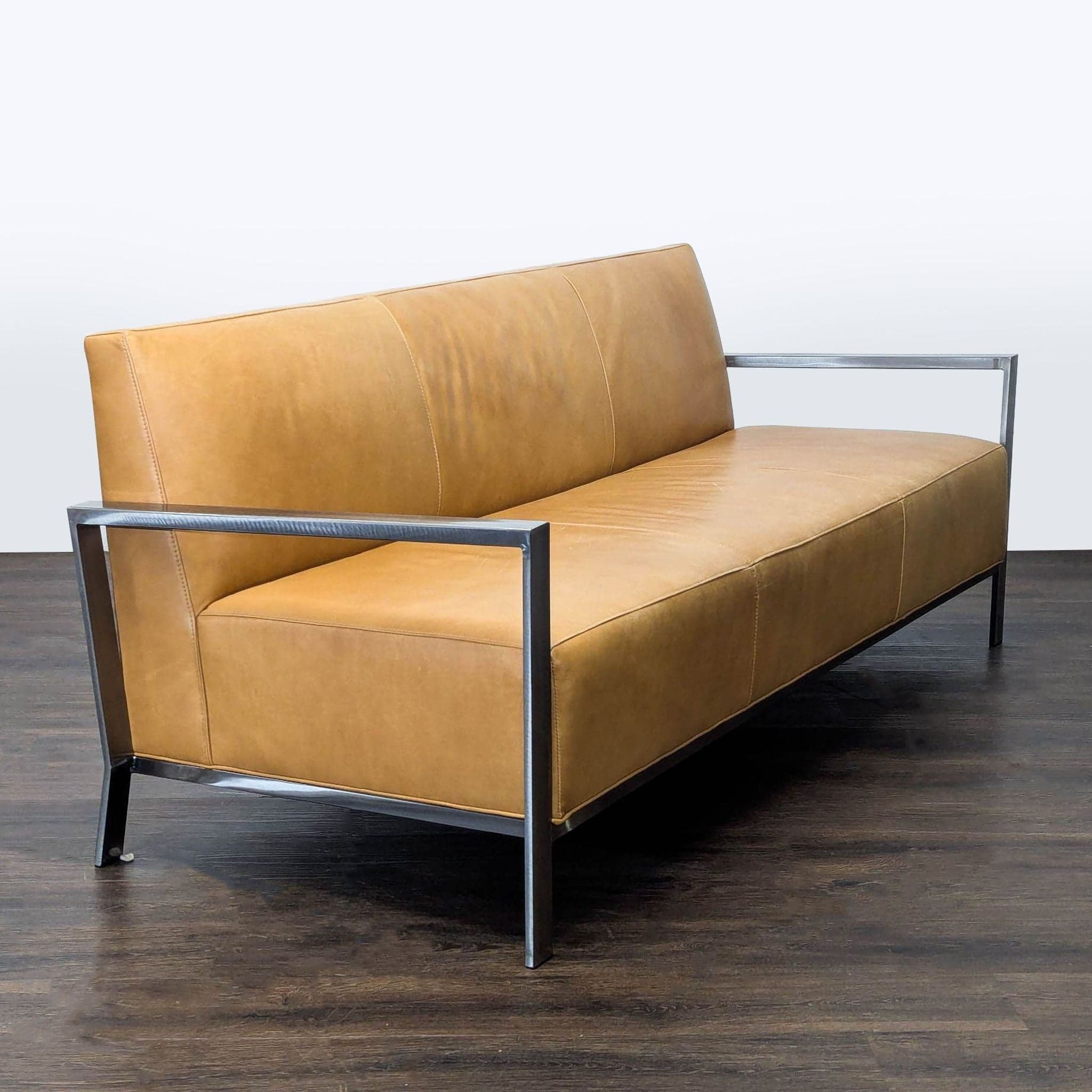 Room & Board Zinc Modern 3-Seat Camel Leather Sofa with Metal Frame - Thumbnail 2