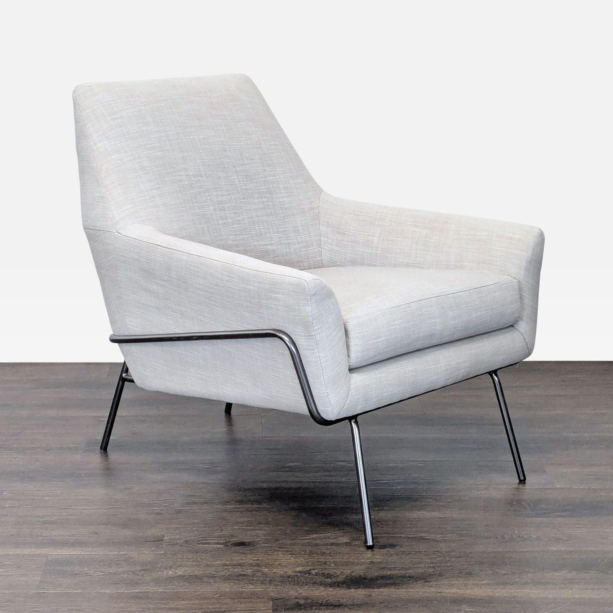 West Elm Contemporary Lounge Accent Chair in Oatmeal Upholstery - Thumbnail 2