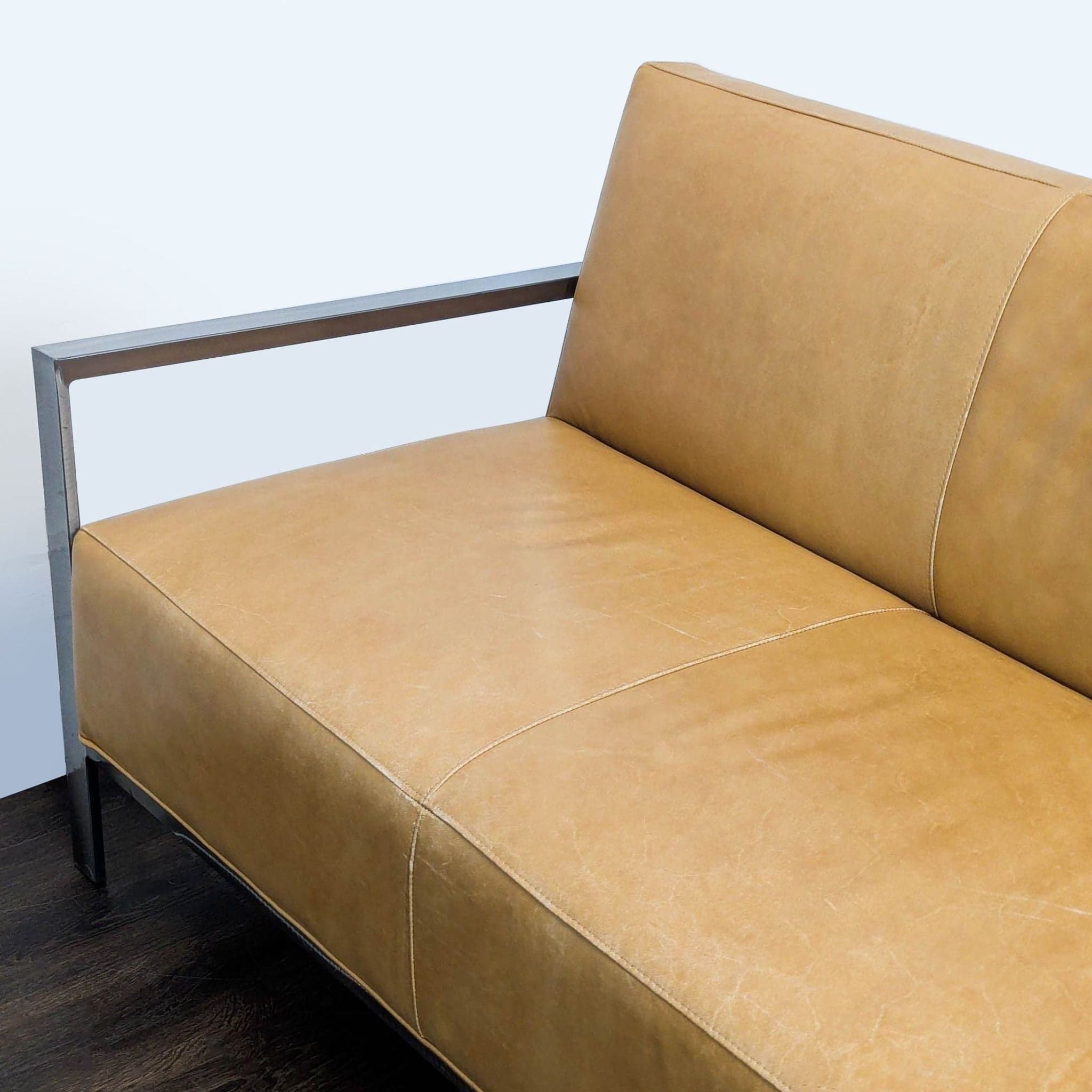 Room & Board Zinc Modern 3-Seat Camel Leather Sofa with Metal Frame - Thumbnail 7