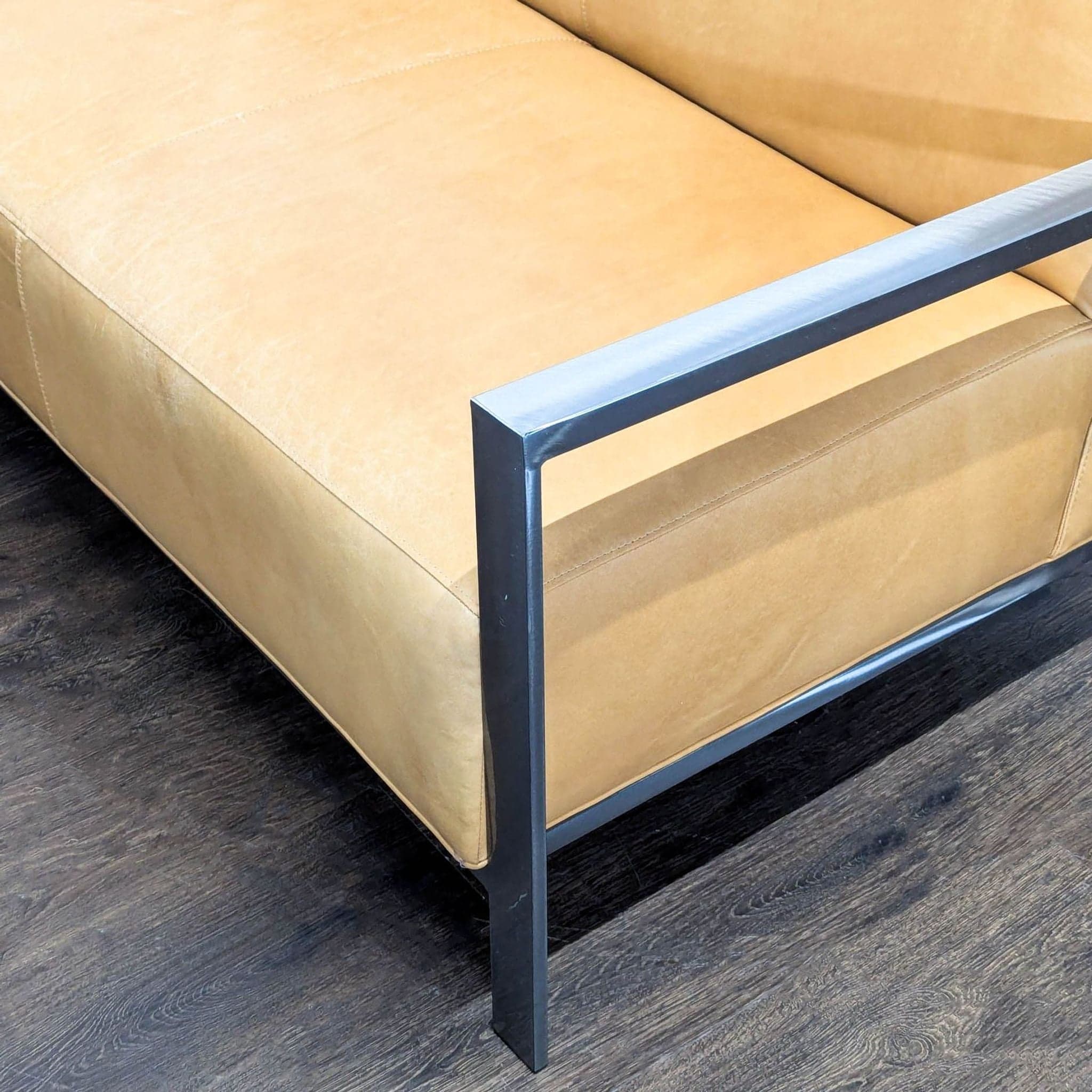 Room & Board Zinc Modern 3-Seat Camel Leather Sofa with Metal Frame - Thumbnail 6
