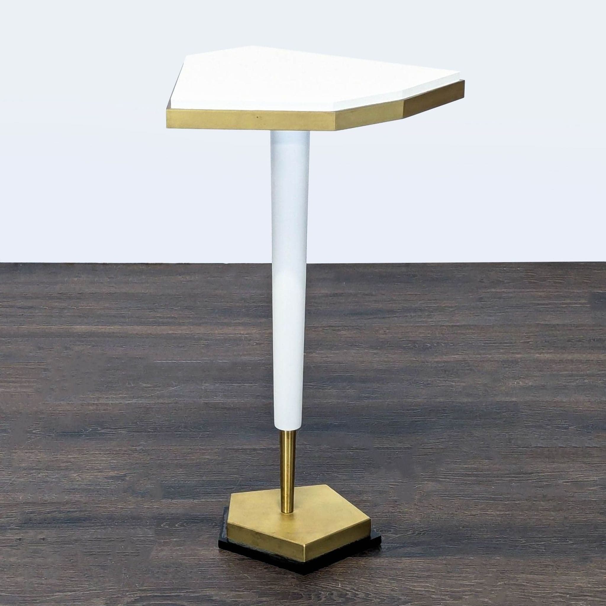 Asymetrical Pentagon Drinks Table with a Brass Pedestal Base - Thumbnail 2